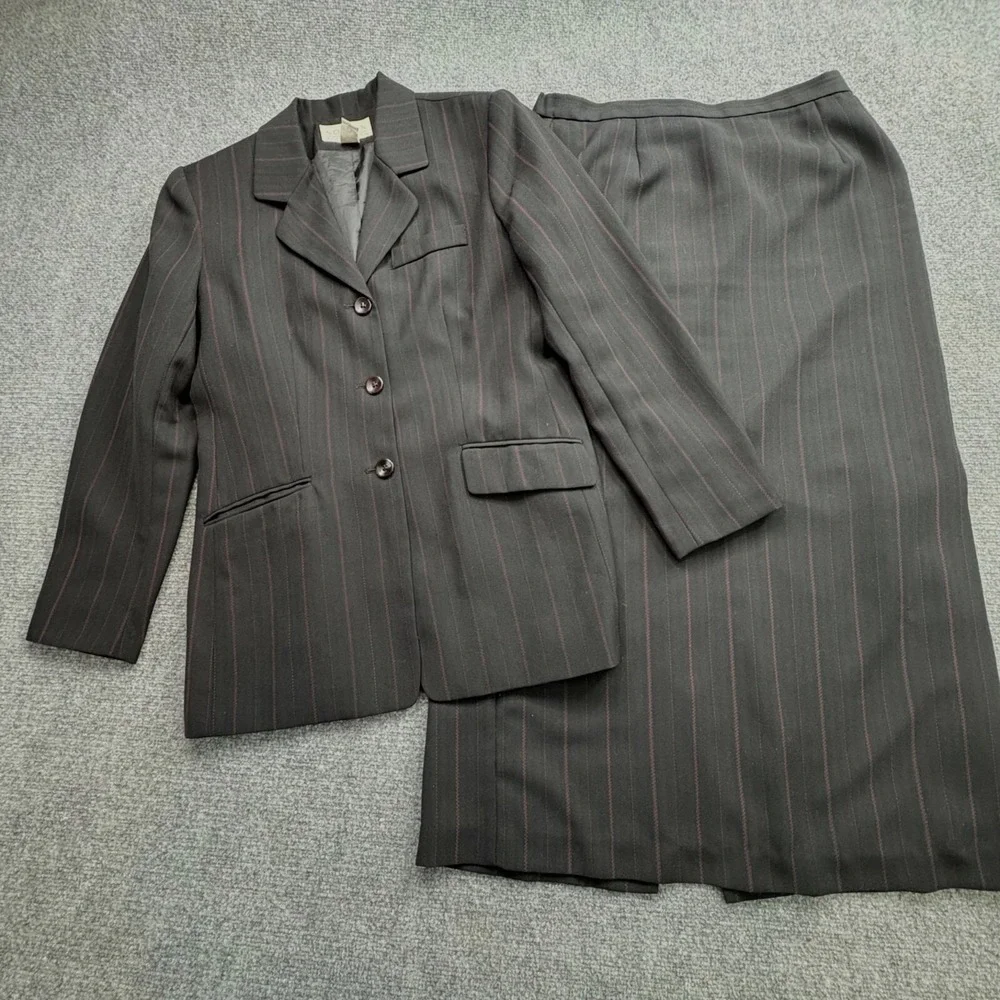 VTG Norton McNaughton Suit Blazer 12 Skirt 14 Black Pinstripe Maxi‎ Y2K Modest